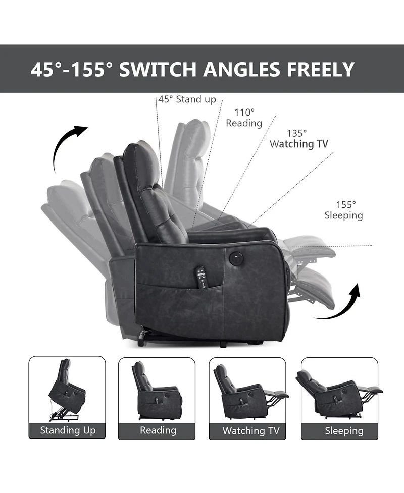 Streamdale Deep Grey Pu Power Lift Recliner Chair with Massage & Heat