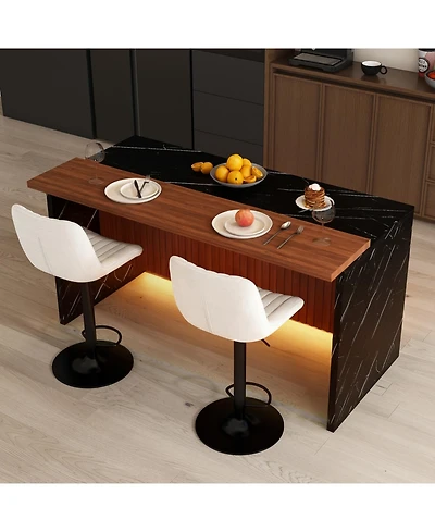 Streamdale White Marble Look Kitchen Island with Led Lighting