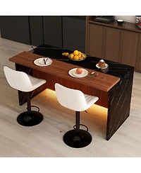 Streamdale White Marble Look Kitchen Island with Led Lighting