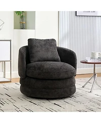 Streamdale F;urniture Streamdale 30"W Modern Round Swivel Barrel Chair with Pillow, Dark Gray