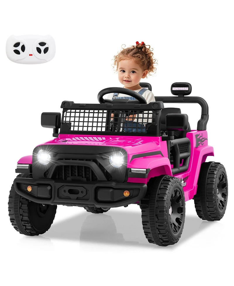 Hongge 12V Battery-Powered Kids Ride-On Truck with Music, Lights, and Remote - Pink
