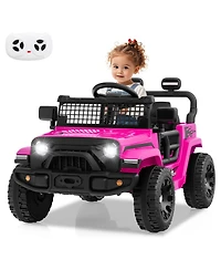 Hongge 12V Battery-Powered Kids Ride-On Truck with Music, Lights, and Remote - Pink