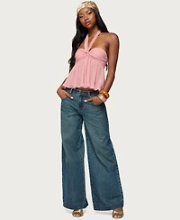 Edikted Women's Pleated Chiffon Babydoll Halter Top