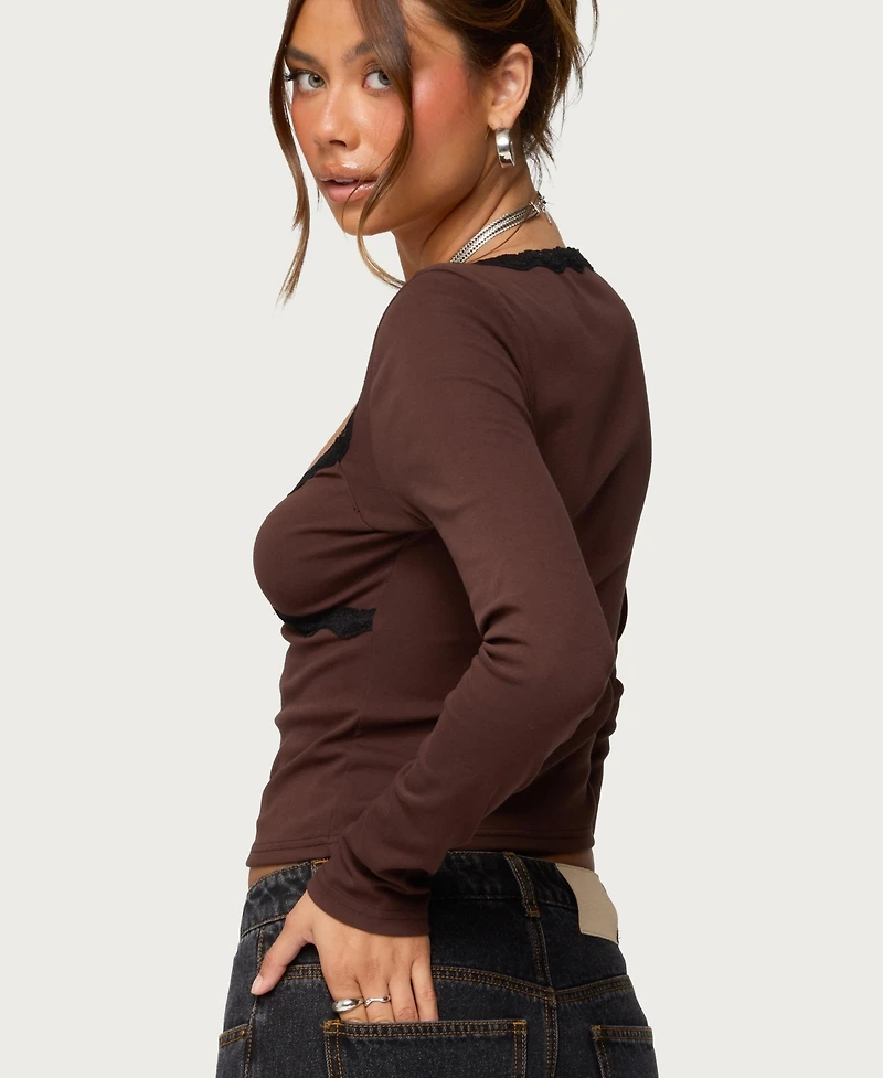 Edikted Women's Porta Contrast Lacey Top