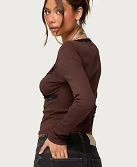 Edikted Women's Porta Contrast Lacey Top