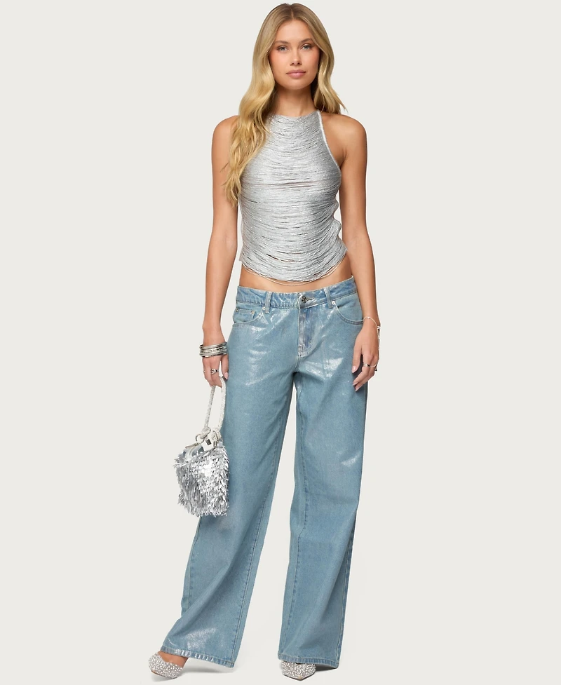 Edikted Women's Kalana Crisscross Backless Fringed Top