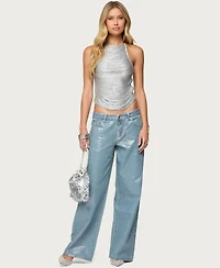 Edikted Women's Kalana Crisscross Backless Fringed Top