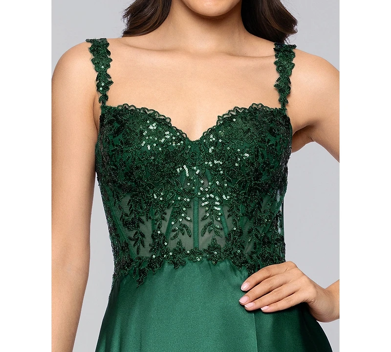 Blondie Nites Juniors' Sequin Detail Sweetheart Neck Ball Gown