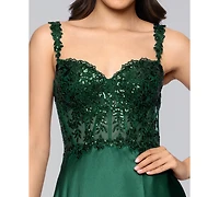 Blondie Nites Juniors' Sequin Detail Sweetheart Neck Ball Gown