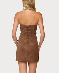Edikted Women's Carina Strapless Faux Suede Mini Dress