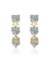 Genevive Sterling Silver 14K Gold Plated with Clear Cubic Zirconia Trio Hearts Hoop Earrings
