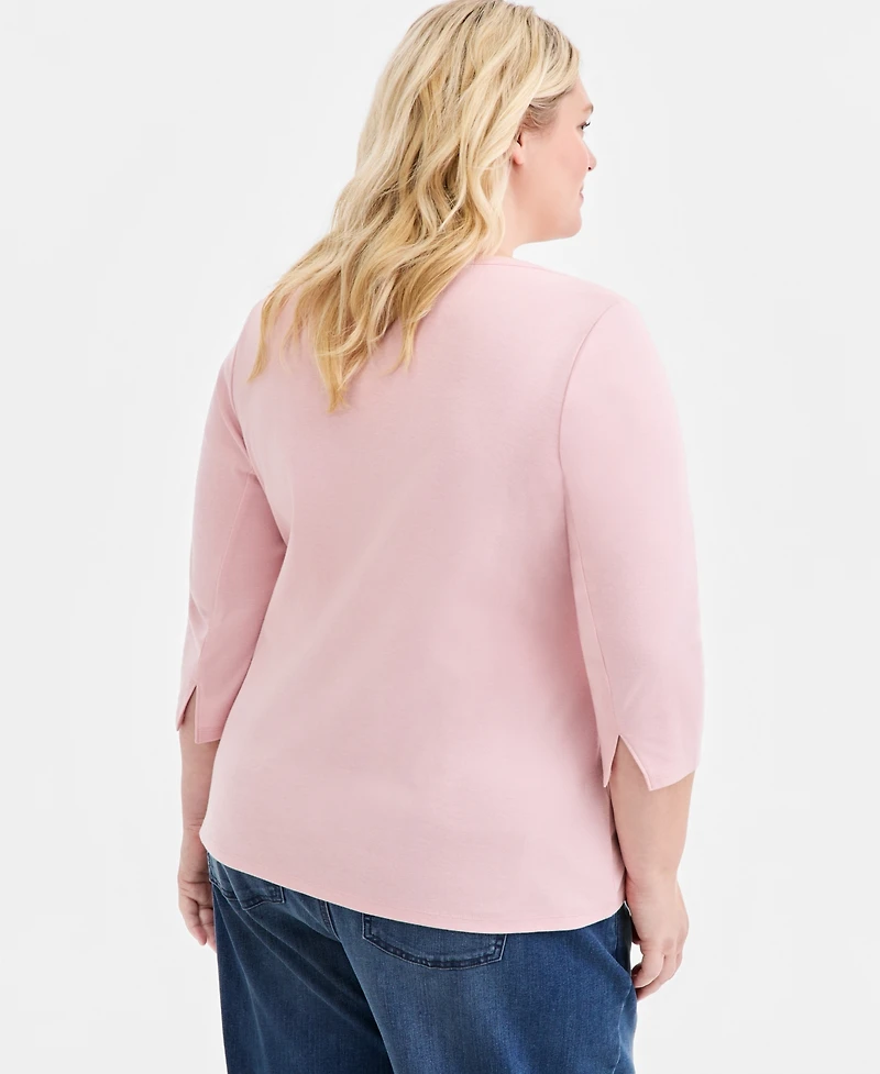 Style & Co Plus Pima Cotton 3/4-Sleeve Top