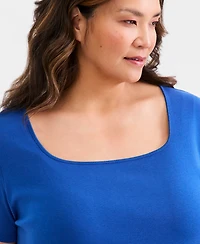 Style & Co Plus Short-Sleeve Square-Neck Tee, Exclusively at Macy's