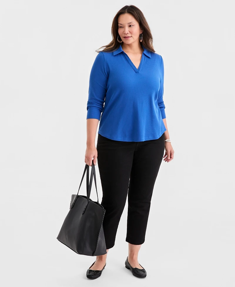 Style & Co Plus Size Johnny-Collar Long-Sleeve Top, Macy's Exclusive