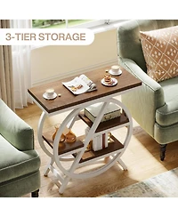 Tribesigns End Table, 3-Tier Faux Marble Side Table with Storage, Wood Narrow Sofa Side Table, Table