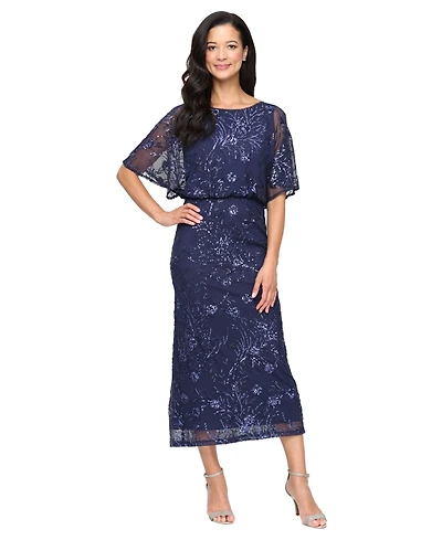 Sl Fashions Women's Sequined Blouson Midi Dress