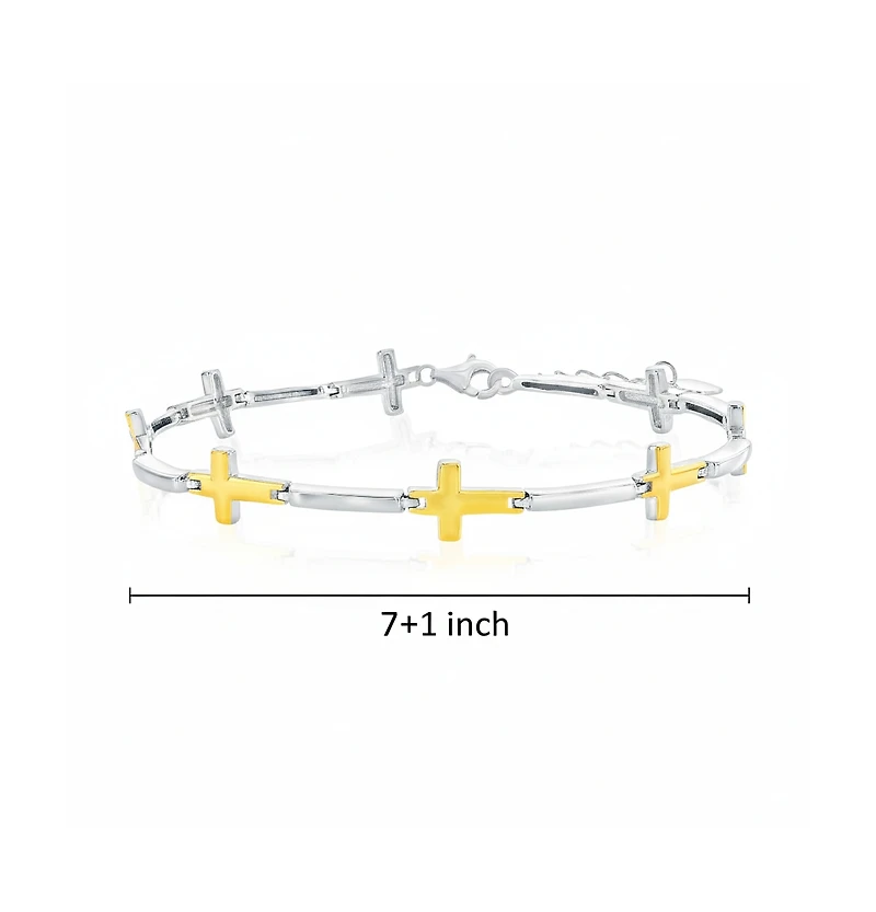 Simona Sterling Silver, Sideways Cross Bracelet - Gold Plated