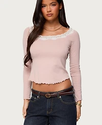 Edikted Women's Emmery Lacey Boat Neck Top