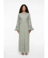 Maryisa Women's Modest Embellished Sequin Beaded Dress Maxi With Designer Sleeve