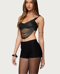 Edikted Women's Ora Metallic Fringed Bra Top