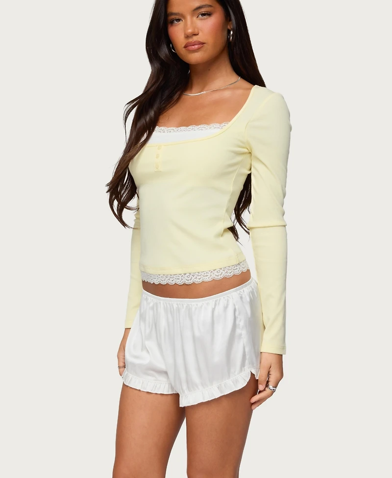 Edikted Women's Joana Layered Lacey Henley Top