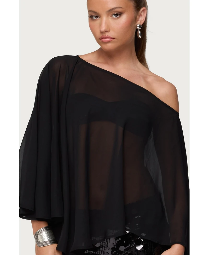 Edikted Women's Sheer Chiffon Asymmetric Poncho