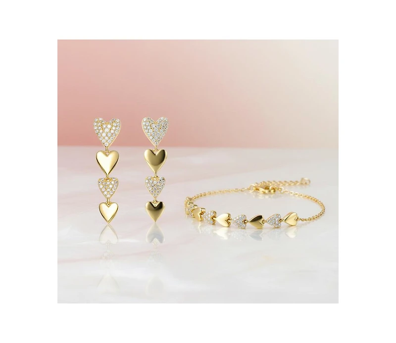Genevive Gold-Plated Heart Jewelry Set with Sparkling Cz – Elegant Bracelet & Drop Earrings