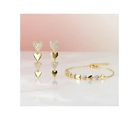 Genevive Gold-Plated Heart Jewelry Set with Sparkling Cz – Elegant Bracelet & Drop Earrings