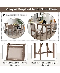 Boyel Living 3-Piece Wood Counter Height Drop Leaf Dining Table Set with 2 Upholstered Dining Chairs for Small Place