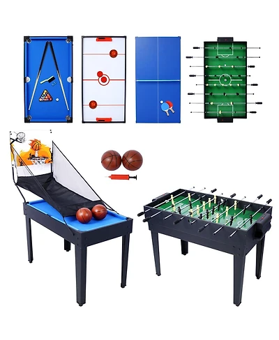 Rbied 5-in-1 Multi-Game Table with Foosball, Billiards, Ping Pong, Hockey & Basketball, Black Mdf Indoor Sports for Kids and Adults-Rbied