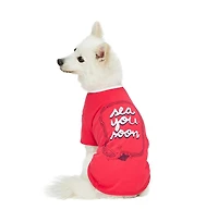 Dogs & Cats Co. Striped Henley Dog Tee with Chest Pocket Red and White 14"