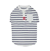 Dogs & Cats Co. Striped Henley Dog Tee with Chest Pocket Red and White 20"