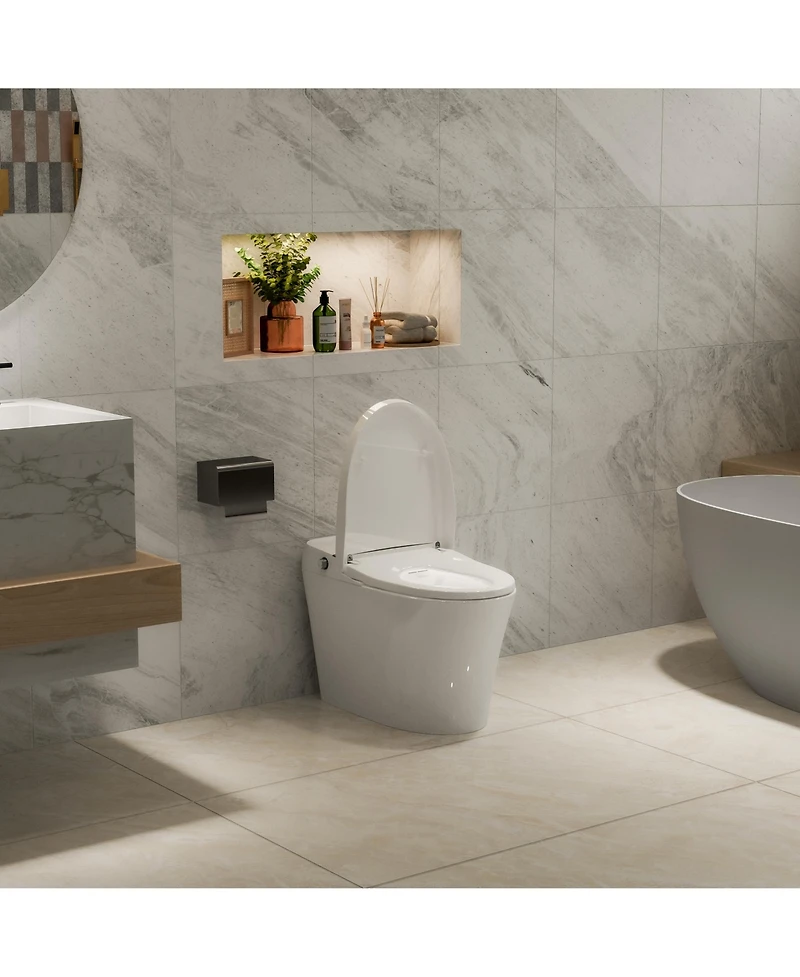 Casainc Smart Bathroom Fixture Dual Flush Bathroom Fixture 1/1.28 Gpf,Foot Sensor Flush,Night Light,Self-Cleaning Nozzle