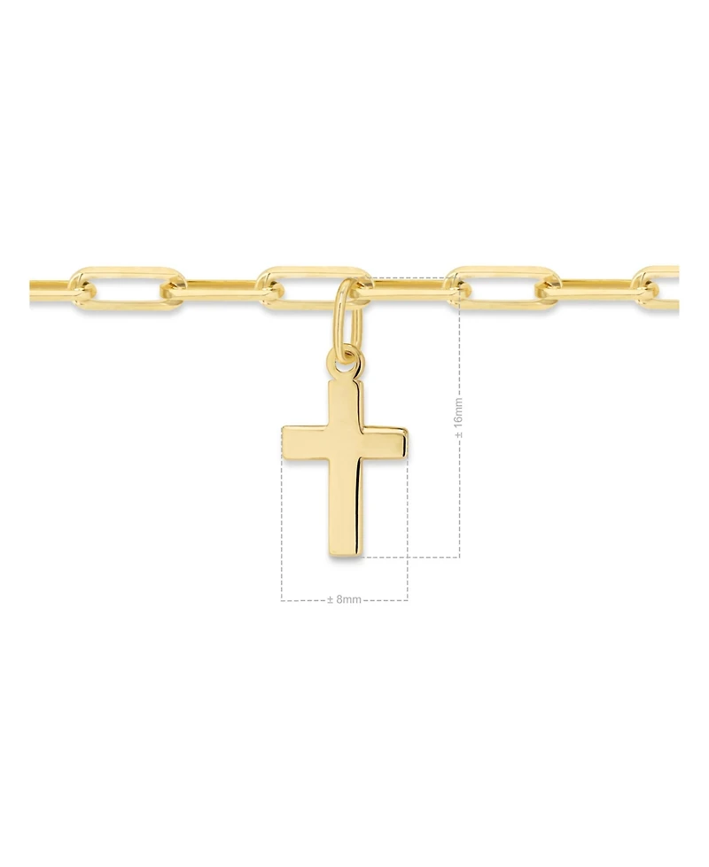 Devata Cross Charm with Paperclip Chain Bracelet in 14K Gold, 7.5 in, approx. 2.8 grams.