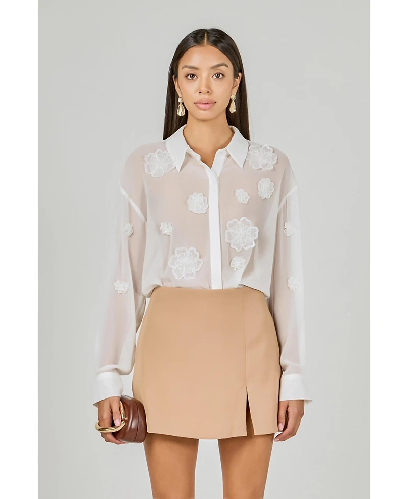 endless rose Women's Floral Detail Shirt Blouse
