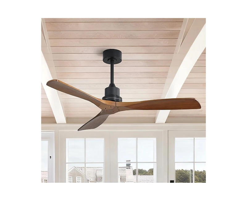 Sofucor 52-inch Modern Black 3-Blade Light Ceiling Fan with Remote Control and Supporting Mobile Device Connection
