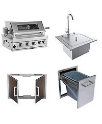 Mondawe 32" Built-In Gas Grill Outdoor Kitchen with Infrared Burner, Sink & Storage