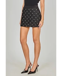 endless rose Women's Rhinestone And Pearl Detail Mini Skirt