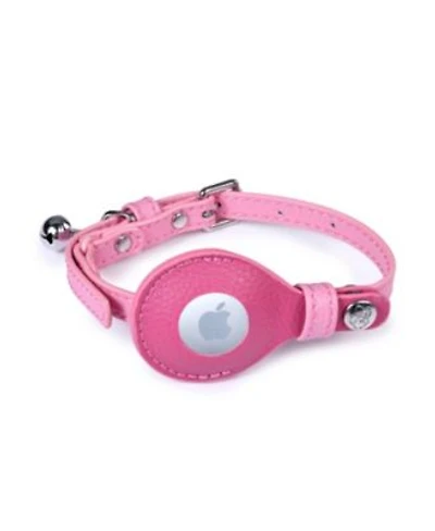 Blueberry Pet Silver Powered Freshness Microfiber Leather Airtag Cat Collar With Bell In Sweet Pink
