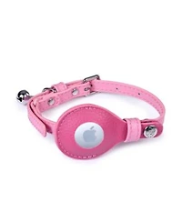 Blueberry Pet Silver Powered Freshness Microfiber Leather Airtag Cat Collar With Bell In Sweet Pink