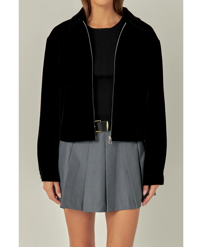 English Factory Women's Velvet Bomber Jacket