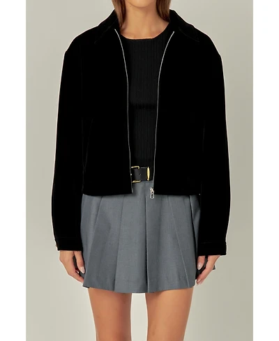 English Factory Women's Velvet Bomber Jacket