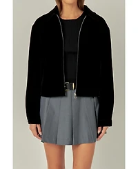 English Factory Women's Velvet Bomber Jacket