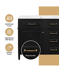 Casainc Bathroom Vanity with Ceramic Sink Solid Wood Frame and Flip Drawer