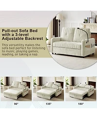 Maison Boucle 53.9" Chenille Pull-Out Sleeper Sofa with Adjustable Backrest, Usb Ports, Cup Holders & Side Storage