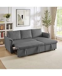 Maison Boucle 77.25" L-Shaped Corduroy Pull Out Sofa Bed with Chaise Storage, Tufted Modular Sleeper Couch Loveseat Adjustable Back