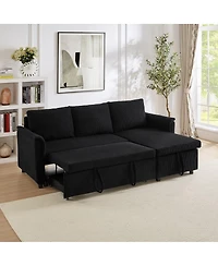 Maison Boucle 77.25" L-Shaped Corduroy Pull Out Sofa Bed with Chaise Storage, Tufted Modular Sleeper Couch Loveseat Adjustable Back