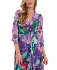 London Times Women's Shirred Surplice Twist Bishop-Sleeve Maxi Dress