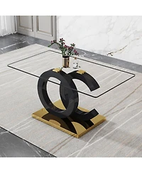 Streamdale Furniture Glass Dining Table with Oc-Shaped Black Mdf Legs & Gold Base