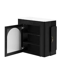 Streamdale Furniture Extendable Dining Table with 3 Leaves & Rolling Island (Black/Marble White)